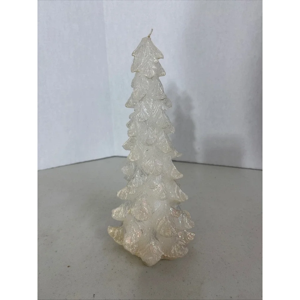 Iridescent Frosted Christmas Tree Candle White‎ Sparkle Winter Holiday Decor